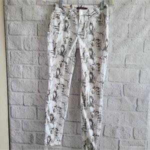 Rachel Roy Black And White Bird Printed White Denim Skinny Jeans Size 25